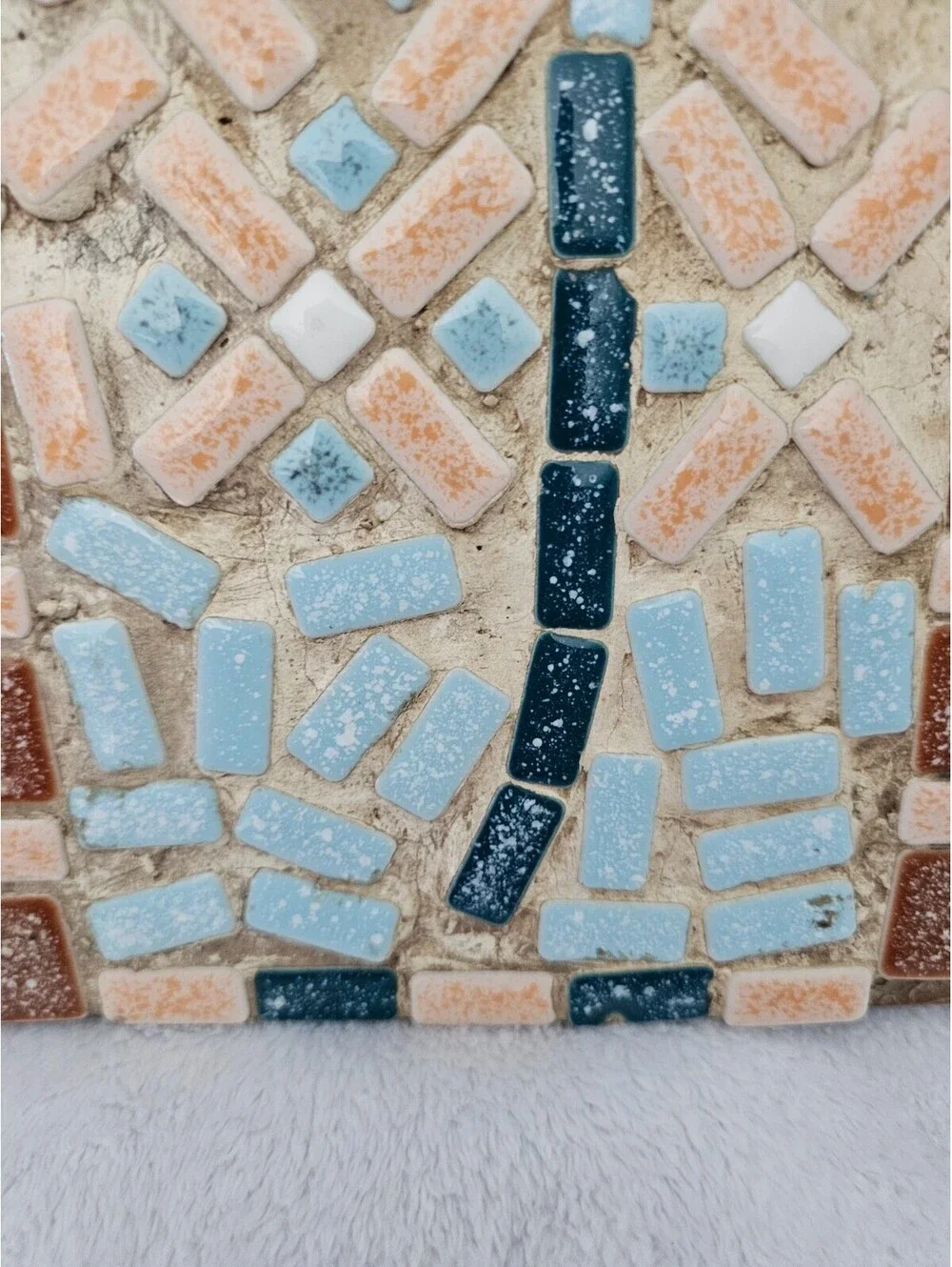 (2pc) Vintage Handmade Mosaic Art Pieces Decoration Multicolor Grout Base Wood